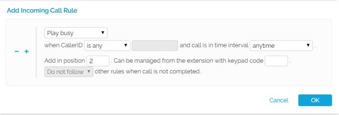 Captura de tela: Adicionando uma regra de chamada recebida