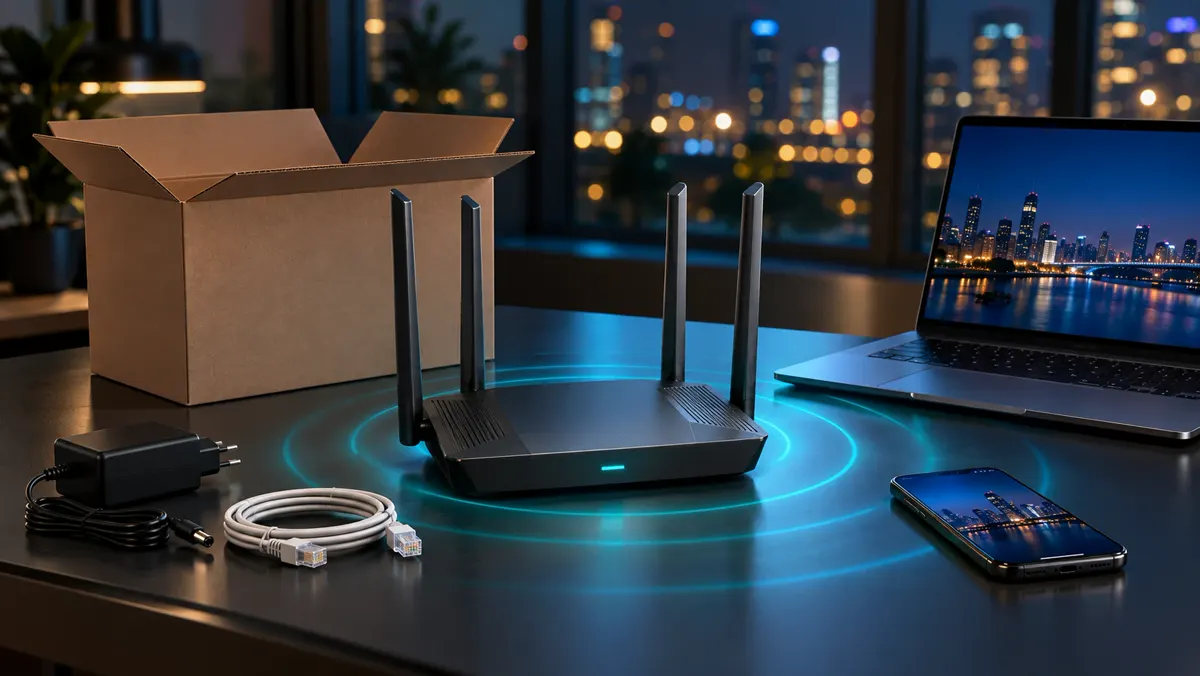 NT Box: caixa de envio, roteador gerenciável, fonte e cabo de rede
